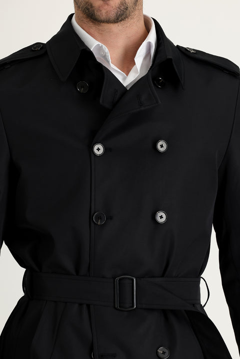 Siyah Kruvaze Pardösü & Trençkot