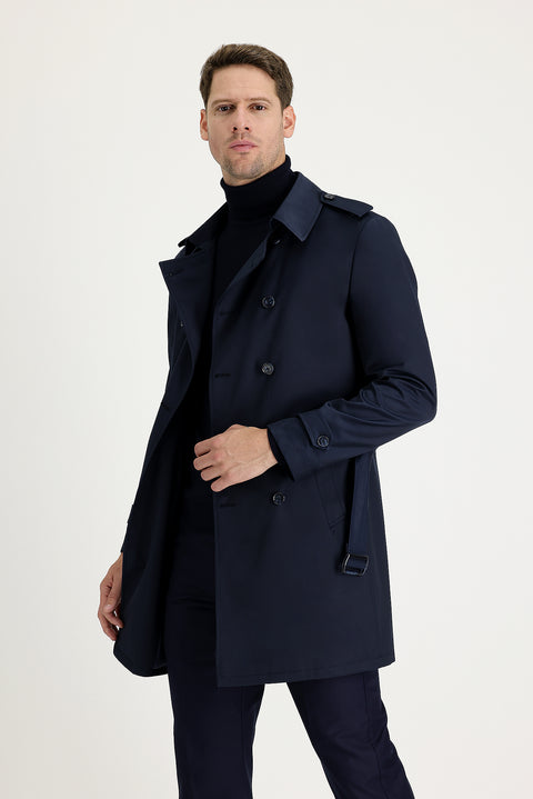 Orta Lacivert Kruvaze Pardösü & Trençkot