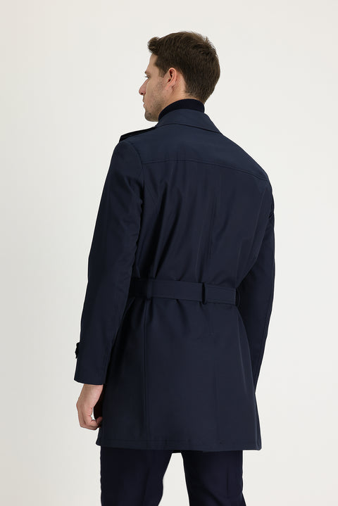 Orta Lacivert Kruvaze Pardösü & Trençkot