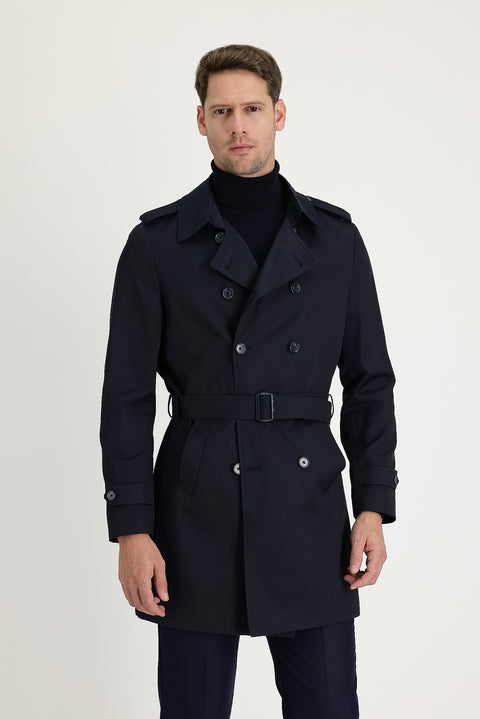 Koyu Lacivert Kruvaze Pardösü & Trençkot