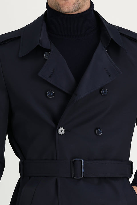 Koyu Lacivert Kruvaze Pardösü & Trençkot