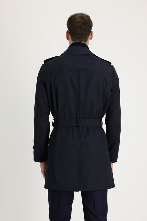 Koyu Lacivert Kruvaze Pardösü & Trençkot