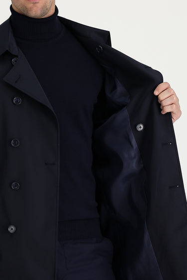 Koyu Lacivert Kruvaze Pardösü & Trençkot