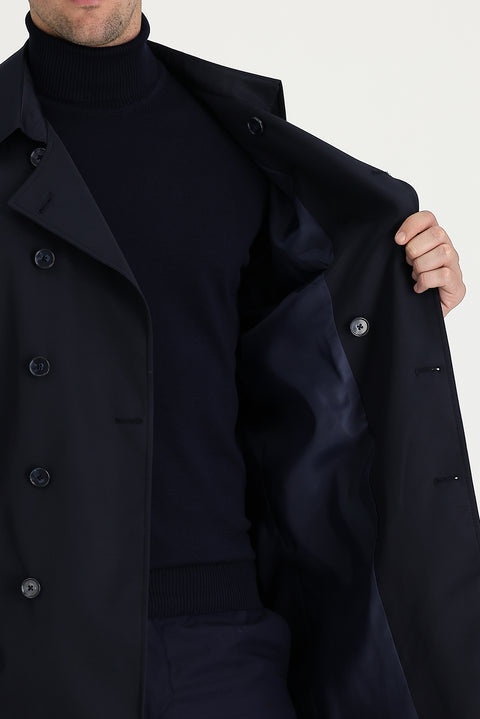 Koyu Lacivert Kruvaze Pardösü & Trençkot