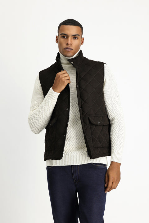 Medium Brown Quilted Suede Vest