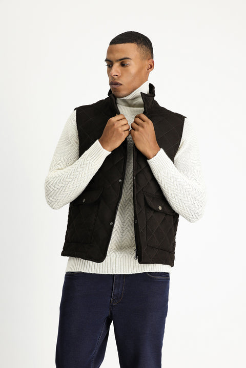 Medium Brown Quilted Suede Vest