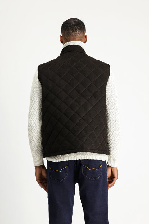 Medium Brown Quilted Suede Vest