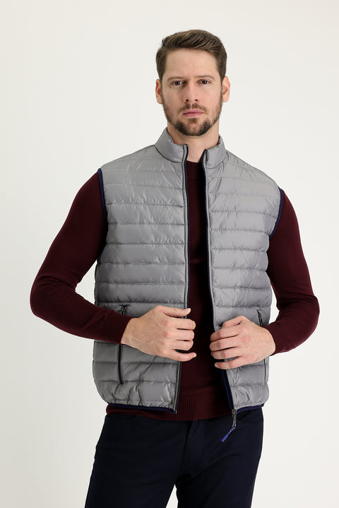 Açık Gri Kapitone Şişme Yelek