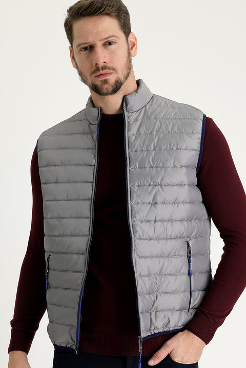 Açık Gri Kapitone Şişme Yelek