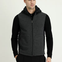 Orta Antrasit Slim Fit Dar Kesim Kapüşonlu Spor Yelek
