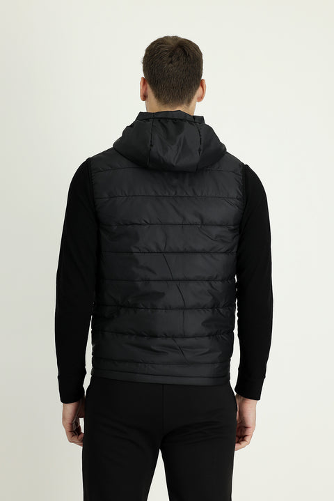 Orta Antrasit Slim Fit Dar Kesim Kapüşonlu Spor Yelek