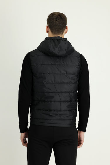 Orta Antrasit Slim Fit Dar Kesim Kapüşonlu Spor Yelek