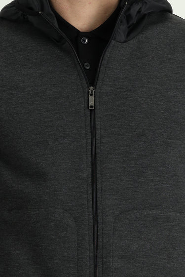 Orta Antrasit Slim Fit Dar Kesim Kapüşonlu Spor Yelek