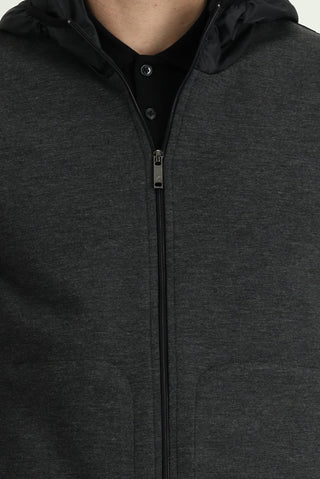  Orta Antrasit Slim Fit Dar Kesim Kapüşonlu Spor Yelek