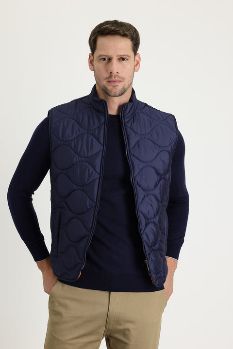 Orta Lacivert Spor Kapitone Yelek