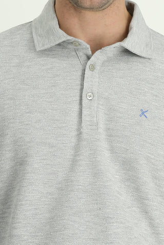  Orta Gri Melanj Polo Yaka Nakışlı Pamuklu Sweatshirt