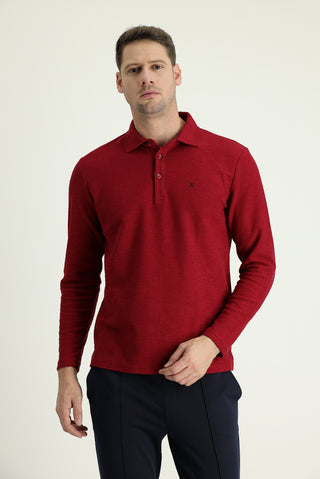  Koyu Kırmızı Polo Yaka Nakışlı Pamuklu Sweatshirt