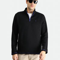 Siyah Yarım Fermuarlı Nakışlı Polar Sweatshirt