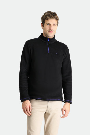  Siyah Yarım Fermuarlı Nakışlı Polar Sweatshirt