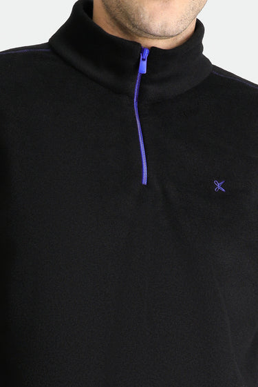 Siyah Yarım Fermuarlı Nakışlı Polar Sweatshirt