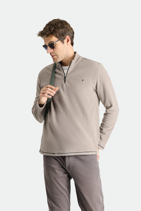 Orta Gri Melanj Yarım Fermuarlı Dik Yaka Soğuk Geçirmez Tüylenme Yapmayan Polar Sweatshirt