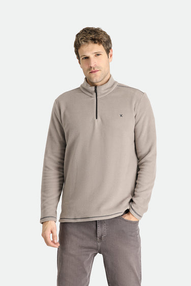  Orta Gri Melanj Yarım Fermuarlı Nakışlı Polar Sweatshirt