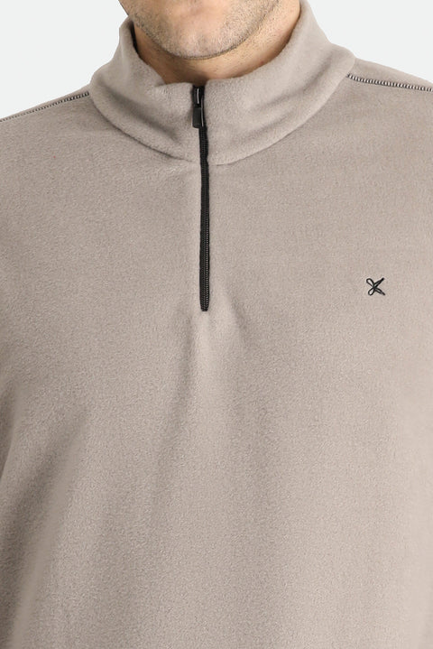 Orta Gri Melanj Yarım Fermuarlı Dik Yaka Soğuk Geçirmez Tüylenme Yapmayan Polar Sweatshirt
