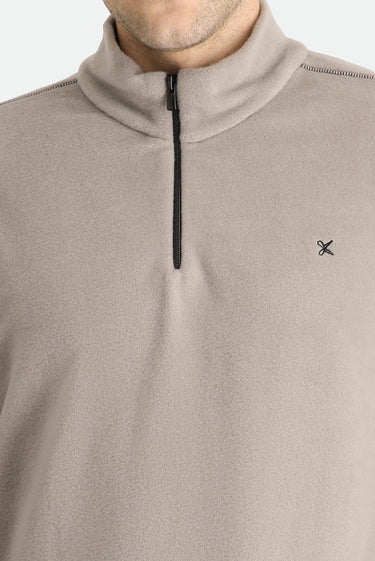 Orta Gri Melanj Yarım Fermuarlı Nakışlı Polar Sweatshirt