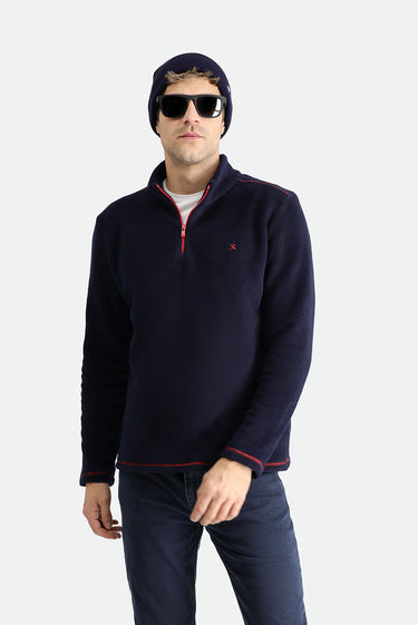  Koyu Lacivert Yarım Fermuarlı Nakışlı Polar Sweatshirt