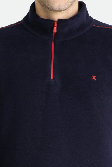 Koyu Lacivert Yarım Fermuarlı Nakışlı Polar Sweatshirt