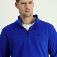 Saks Mavi Yarım Fermuarlı Nakışlı Polar Sweatshirt