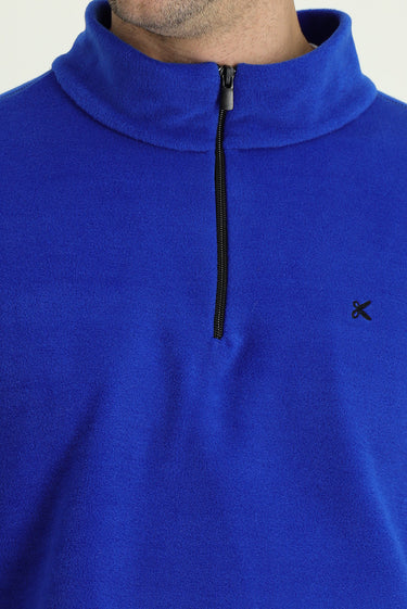  Saks Mavi Yarım Fermuarlı Nakışlı Polar Sweatshirt