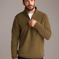 Orta Haki Yarım Fermuarlı Nakışlı Polar Sweatshirt