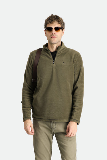  Orta Haki Yarım Fermuarlı Nakışlı Polar Sweatshirt