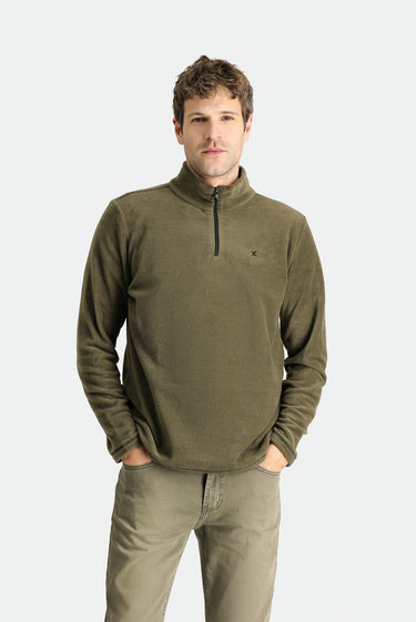  Orta Haki Yarım Fermuarlı Nakışlı Polar Sweatshirt