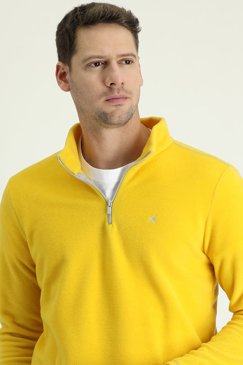 Limon Sarı Yarım Fermuarlı Dik Yaka Soğuk Geçirmez Tüylenme Yapmayan Polar Sweatshirt