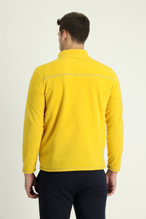 Limon Sarı Yarım Fermuarlı Dik Yaka Soğuk Geçirmez Tüylenme Yapmayan Polar Sweatshirt