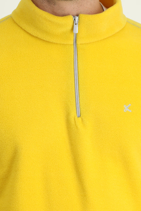 Limon Sarı Yarım Fermuarlı Dik Yaka Soğuk Geçirmez Tüylenme Yapmayan Polar Sweatshirt