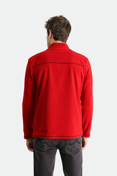 Koyu Kırmızı Yarım Fermuarlı Dik Yaka Soğuk Geçirmez Tüylenme Yapmayan Polar Sweatshirt