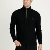 Siyah Yarım Balıkçı Yaka Fermuarlı Nakışlı Sweatshirt
