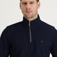 Koyu Lacivert Yarım Balıkçı Yaka Fermuarlı Nakışlı Sweatshirt