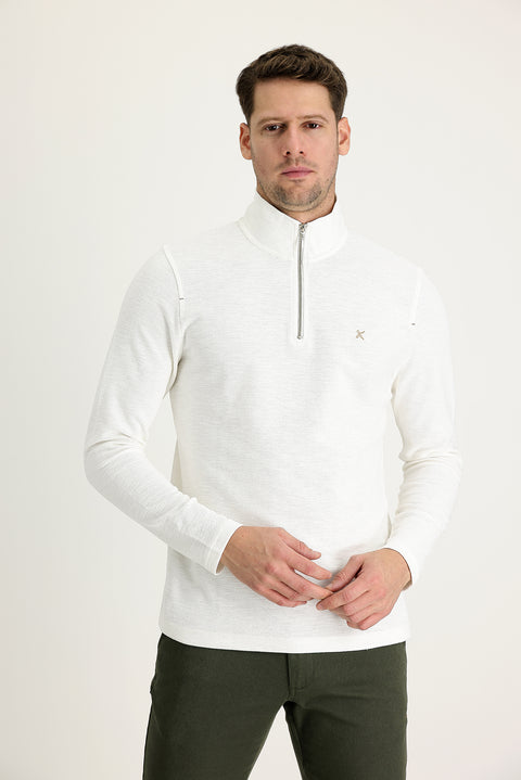 Off-white Semi-Turtleneck Zip-Up Embroidered Sweatshirt