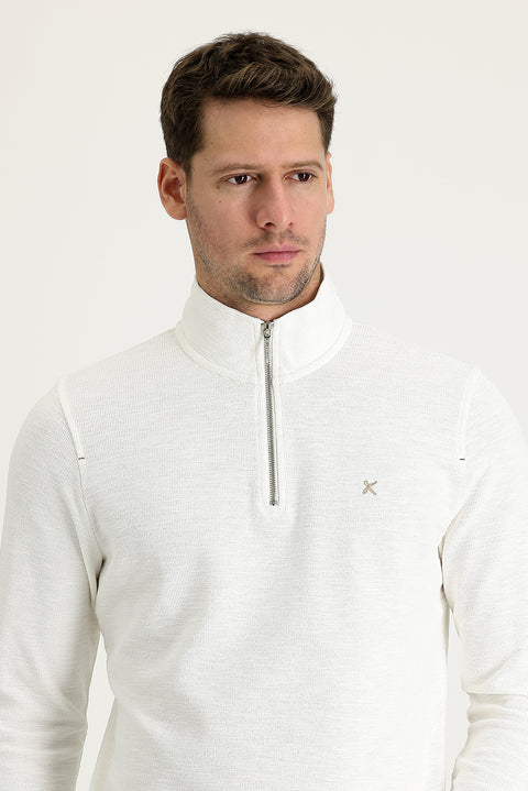 Off-white Semi-Turtleneck Zip-Up Embroidered Sweatshirt
