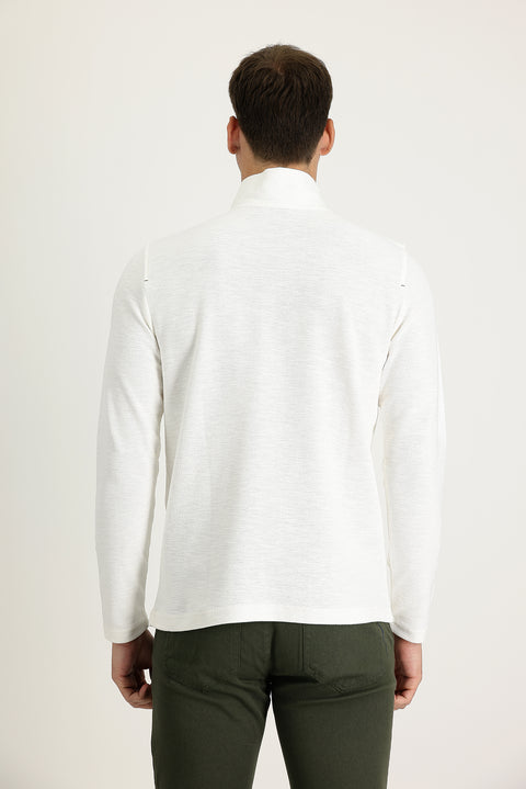 Off-white Semi-Turtleneck Zip-Up Embroidered Sweatshirt