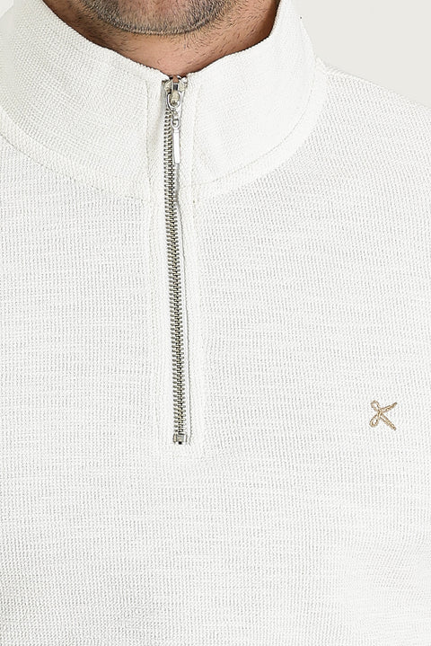 Off-white Semi-Turtleneck Zip-Up Embroidered Sweatshirt