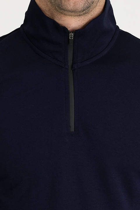 Koyu Lacivert Yarım Balıkçı Yaka Slim Fit Dar Kesim Fermuarlı Sweatshirt