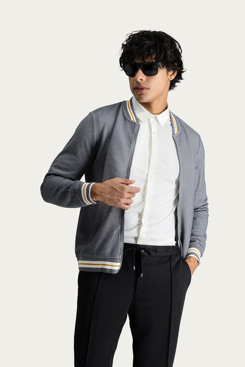 Orta Gri Slim Fit Dar Kesim Fermuarlı Sweatshirt