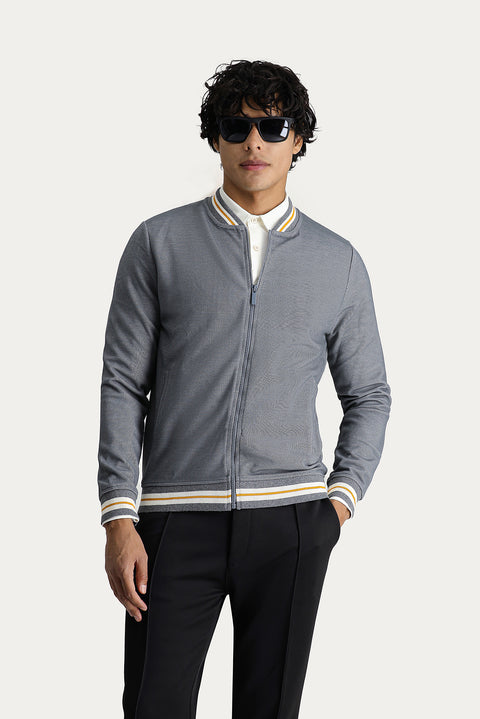 Orta Gri Slim Fit Dar Kesim Fermuarlı Sweatshirt