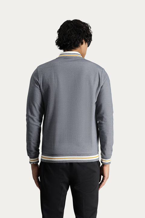 Orta Gri Slim Fit Dar Kesim Fermuarlı Sweatshirt