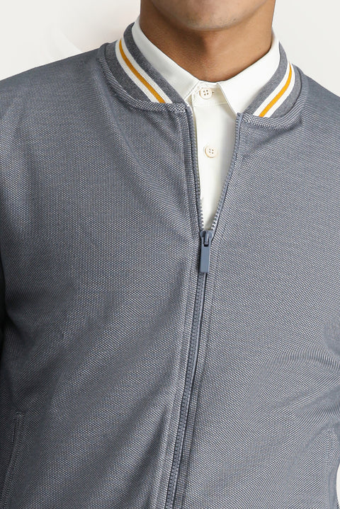 Orta Gri Slim Fit Dar Kesim Fermuarlı Sweatshirt
